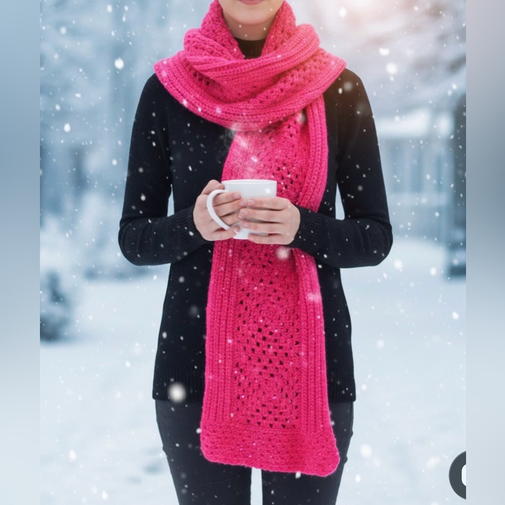 Hot pink extra long scarf , beanie and headband 
Hand made